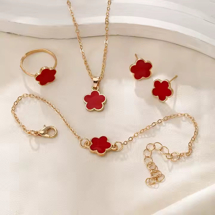 Royal Gleam - 4 piezas: pulsera , collar , anillo , pendientes chapados en oro